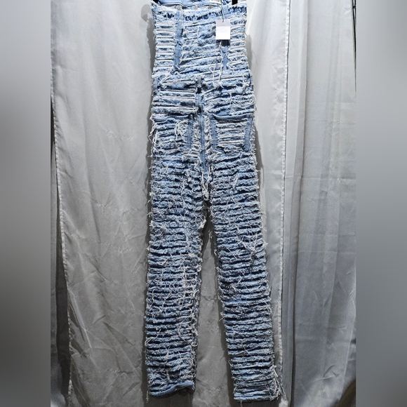Akira Aphrodite NWTs Distressed Light Blue Denim Jean Jumpsuit - Picture 3 of 7
